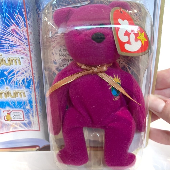 Vintage Y2K 2000s Millennium The Bear TY Beanie Baby Small Purple World Plush - Picture 2 of 11